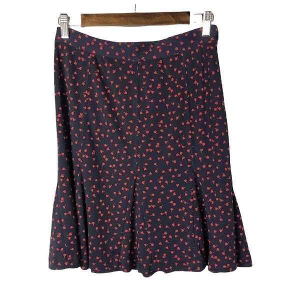 Talbots Petites Navy Blue & Red Cherry Heart Godet Trumpet Skirt 4P - Picture 1 of 7